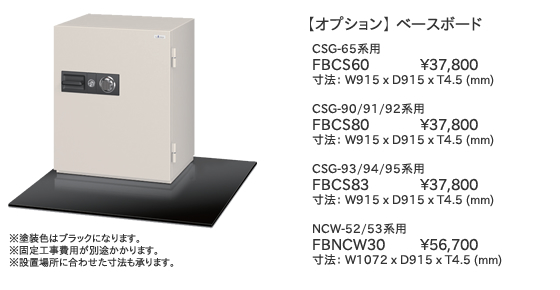 床固定構造オプション ベースボード(CSG-65系用 FBCS60, CSG-90/91/92系用 FBCS80, CSG-93/94/95系用 FBCS83, NCW-52/53系用 FBNCW30)